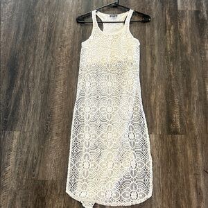 Express Cream Floral Lace Midi Dress